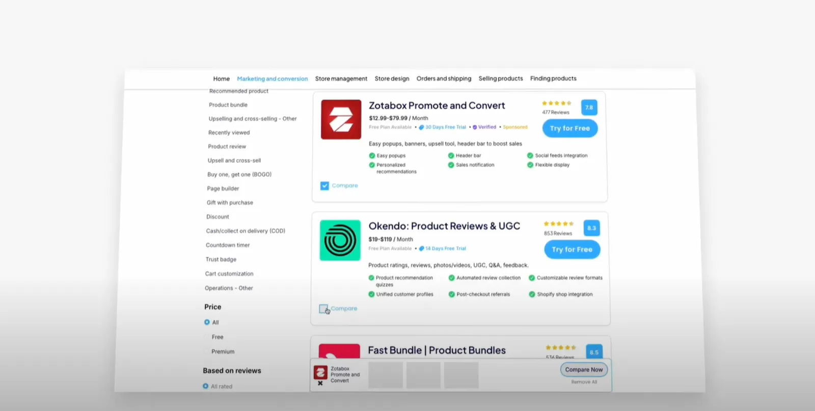 Visual representation of Taranker’s app comparison feature. Compare multiple apps side by side to find the best tools for your e-commerce business.